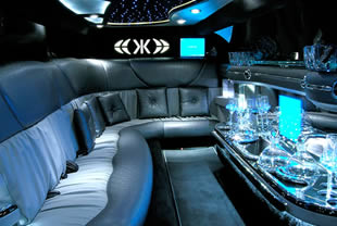 Interior view of 'J' shape seating inside limo
